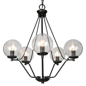 LNC Ellan 5-Light  24" Modern Candlestick Medium Chandelier, Matte Black with Clear Glass Globe Shade - 1 of 4