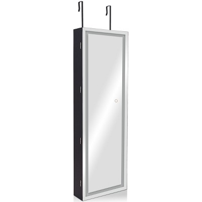 Tangkula Lockable LED Mirrored Jewelry Cabinet Touch Sensor Lighting Full Length Mirror Organizer
