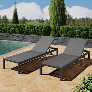 PAGED Lawn Chairs Set of 2 Pool Lounge Chairs Outdoor with Adjustable Backrest Patio Lounge Chair with Wheels for Patio, Pool, Beach - 1 of 4