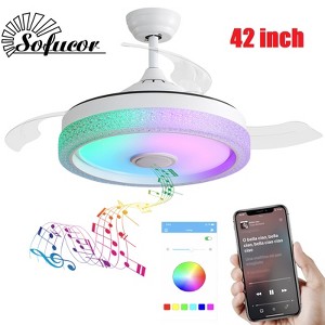 42 Inch RGB LED Ceiling Fan with Light and Remote Retractable Ceiling Fan Dimmable Adjustable Wind Speeds with Music Speaker - 1 of 4