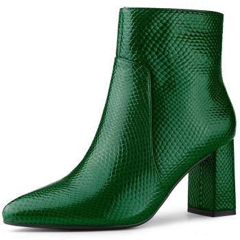 Allegra K Women's Pointed Toe Snake Print Side Zipper Chunky Heel Ankle Boots