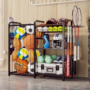 MOEPISY Garage Sports Equipment Organizer, Ball Storage for Gear and Toys, Large Capacity, Black and brown - 1 of 4