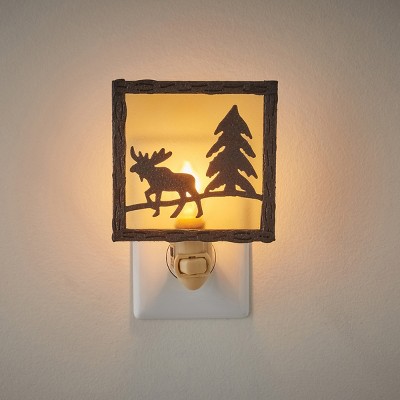 Rustic Moose and Pine Tree Lodge Style Night Light
