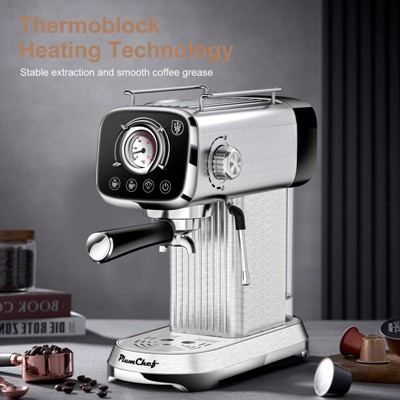 YOOCOZZ 20 Bar Compact Espresso Machine, Milk Frother, Dual Shot Options, ESE Pod Compatible, Temp Display, Removable Tank