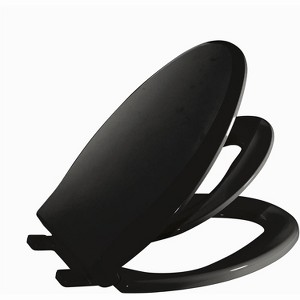 Elongated Toilet Seat with Toddler Seat Built In, 19" Potty Training Lid for Adults and Kids, Slow Close Magnetic Closure, Black Finish - 1 of 4