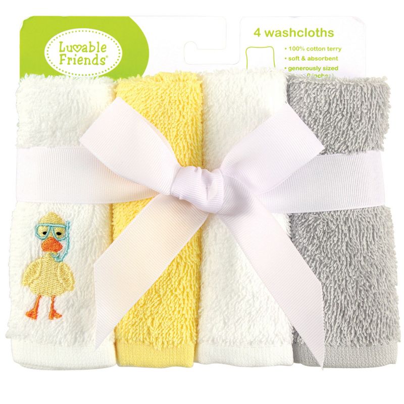 Luvable Friends Baby Unisex Super Soft Cotton Washcloths, Scuba Duck, One Size, 3 of 4