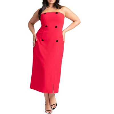 ELOQUII Women's Plus Size Strapless Double Breasted Midi Dress