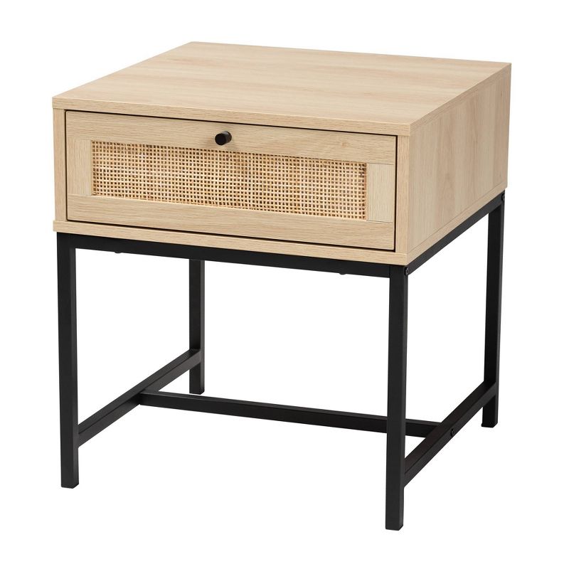 Caterina Wood and Natural Rattan 1 Drawer End Table Natural Brown/Black - Baxton Studio, 3 of 12