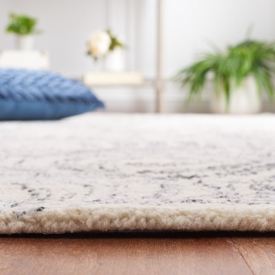 Ivory and Grey Floral Tufted Wool Area Rug 8' x 10'