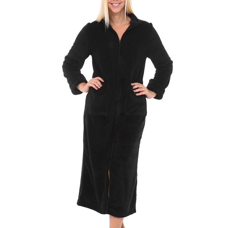 Women's Zip Up Fleece Robe, Soft Warm Plush Zipper Bathrobe, 1 of 6