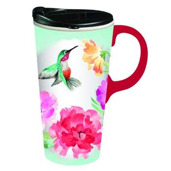 Evergreen Ceramic Travel Cup, 17 OZ. ,w/box, Garden Hummingbird