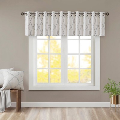 Kumasinova 50"x18" Geometric Print Basket Weave Valance,Small Short Valance with Grommet Top,Textured Window Treatment for Living Room,Bedroom