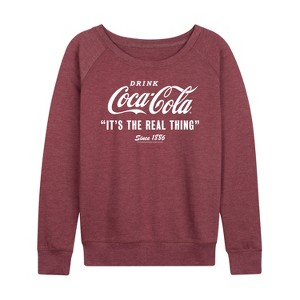 Women's - Coca-Cola - It's The Real Thing Lightweight French Terry Wide Neck Long Sleeve Shirt - 1 of 4