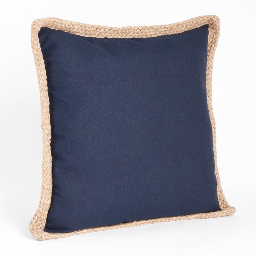 20"x20" Oversize Jute Braided Down Filled Square Throw Pillow Navy - Saro Lifestyle: Modern Indoor Decor, Cotton Cover
