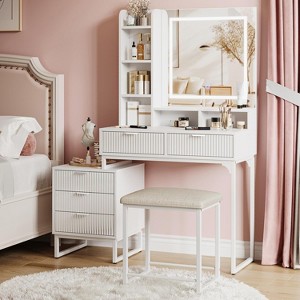 Whizmax Makeup Vanity Desk with Mirror and Lights, Vanity Table with 5 Drawers, Vanity Set with Stool and Removable Side Storage Cabinet for Bedroom - 1 of 4