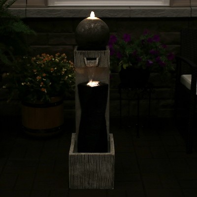 35" Black and Gray Polyresin Modern Outdoor Water Fountain with LED Lights