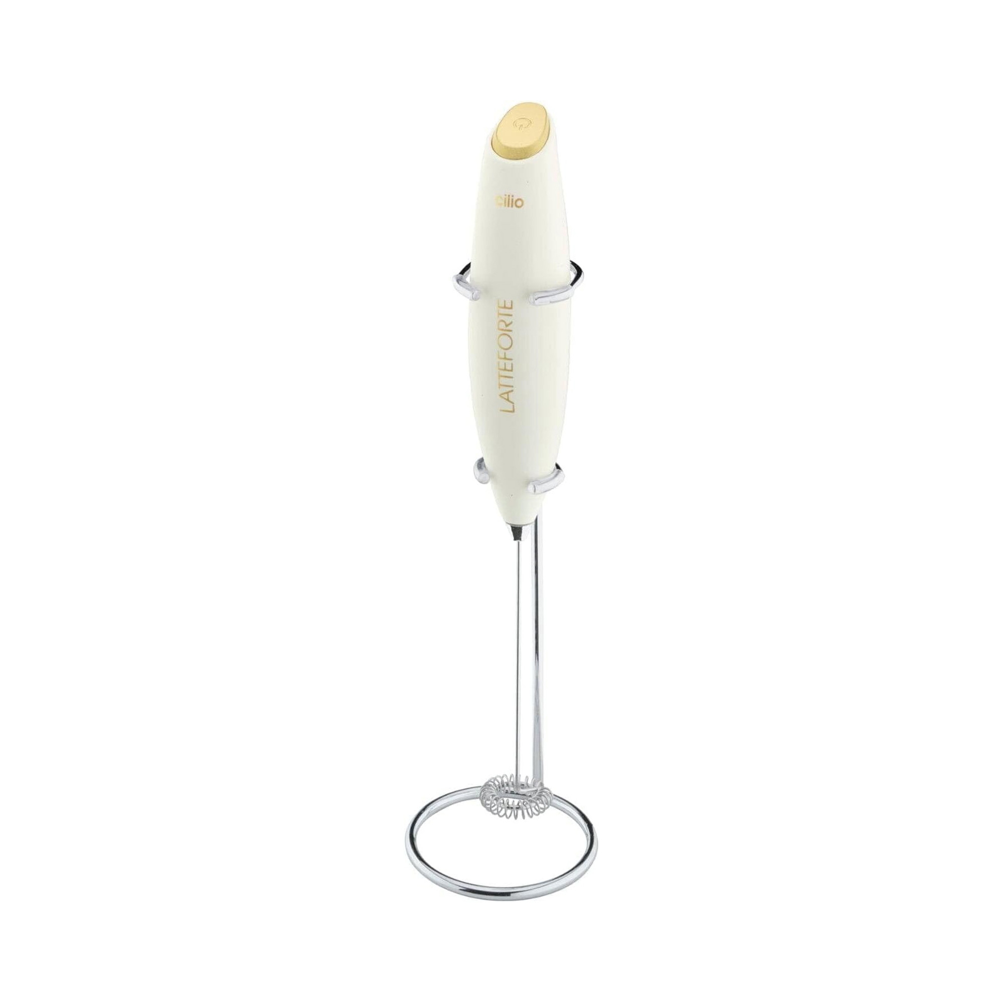 Cilio Latteforte Battery Powered Milk Frother with Stainless Steel Stand, White
