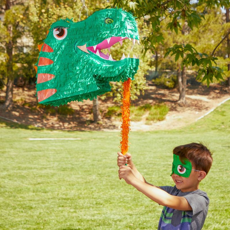 Blue Panda 3 Piece Large Dinosaur Pinata Set with Blindfold and Stick (14 x 20 x 5.5 In), 2 of 8