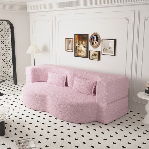 Akoasm 78 in. W Modern Convertible Teddy Fabric Foam-Filled Sofa with 2 Pillows For Bedroom & Living Room-Pink - 1 of 4
