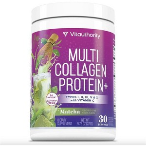 Multi Collagen Protein + Matcha, Collagen Powder with Types I II III V & X & Vitamin C for Beautiful Hair Skin and Nail, Vitauthority, 30 servings - 1 of 3