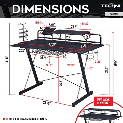 Black Carbon Fiber Gaming Desk with Drawer and Cup Holder
