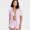 Women's Pointelle Notch Collar Shirt and Shorts Pajama Set - Wild Fable™ - 3 of 4