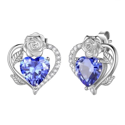 Heart Rose Birthstone Stud Earrings: