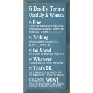 Slickblue Humorous Wood Wall Sign – 5 Deadly Woman Terms Explained – Rustic Home or Office Decor 9x18 - 1 of 3