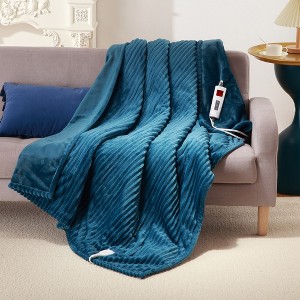 Heated Throw Blanket Electric - Soft Ribbed Flannel Heated Blanket with 6 Heating Levels & 8 Time Settings - 1 of 4