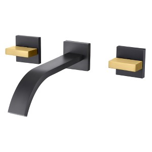 SUMERAIN Wall Mounted Black and Gold Finish, Lavatory Faucet with Two Handles and Rough in Valve - 1 of 4