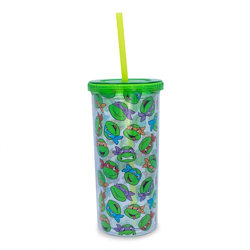 Silver Buffalo Teenage Mutant Ninja Turtles Allover Faces Carnival Cup With Lid and Straw, 1 of 7