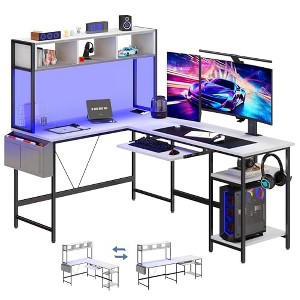 MAYEERTY 67 Inch L Shaped Gaming Desk Corner Table with Led Lights Keyboard Tray Metal Frame - 1 of 1