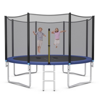 14 ft Black and Blue Outdoor Trampoline with Safety Net and Ladder