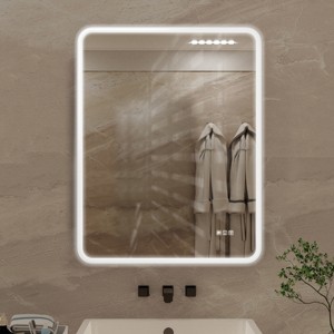 BAOURE 24x32 inch Rectangular Dimmable Anti-Fog LED Wall Bathroom Iron Framed Vanity Mirror for Bathroom - 1 of 4