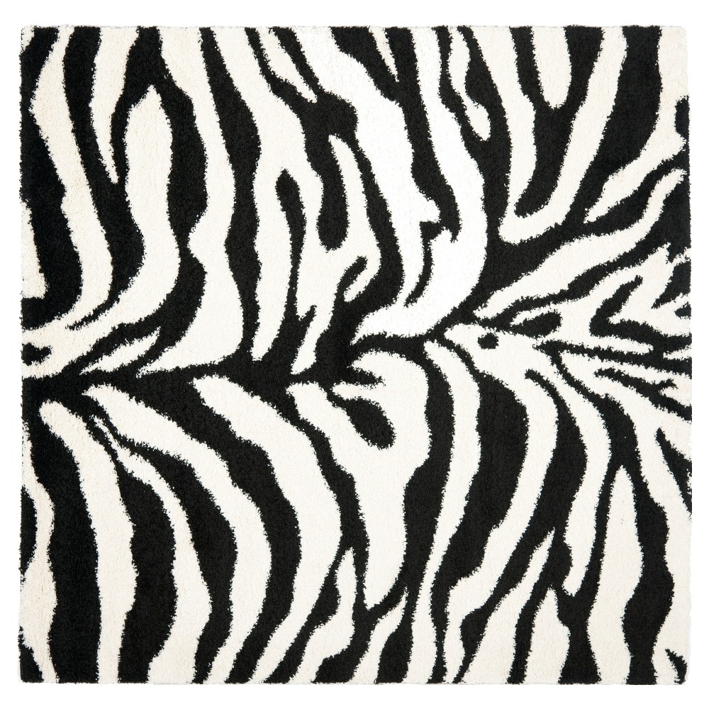 Ivory/Black Zebra Loomed Square Area Rug - (5'x5') - Safavieh