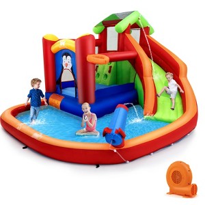 Costway Inflatable Slide Bouncer and Water Park w/ Splash Pool Water Cannon 680W Blower - 1 of 4