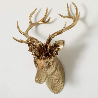 22.5" Sullivans Christmas Deer Head Wall Mount, Gold, Indoor Christmas Decor