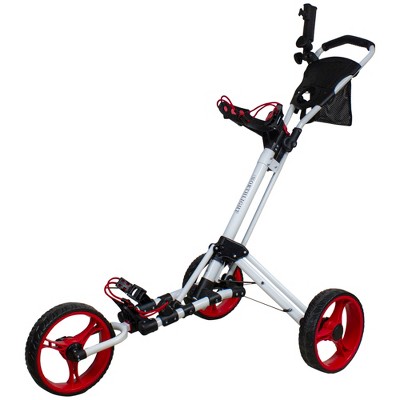 Northlight 48" White and Red Easy Folding 3 Wheel Golf Bag Push Cart