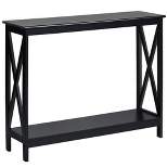 Costway 2-Tier Console Table x-Design Bookshelf Sofa Side Accent Table w/Shelf White\ Black\Espresso\Wood Grain