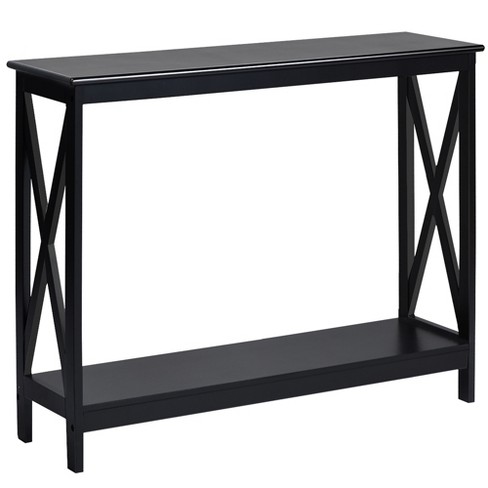 Costway 2-Tier Console Table x-Design Bookshelf Sofa Side Accent Table w/Shelf White\ Black\Espresso\Wood Grain - image 1 of 4