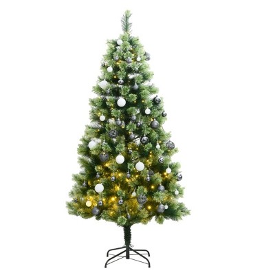 VidaXL Green Artificial Hinged Christmas Tree - 59.1" with 150 LEDs String, Different Lighting Effects and Decorative Ball Set