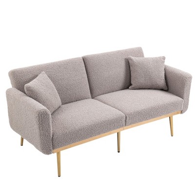 NicBex 65.36 Inch Teddy Convertible Loveseat Sofa with 2 Throw Pillows and Metal Legs for Living Room,Office,Apartment