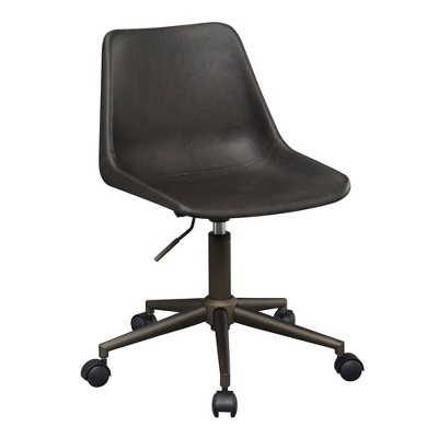 Fabric Office Chair with Curved Back and Contrast Stitching Brown - Benzara