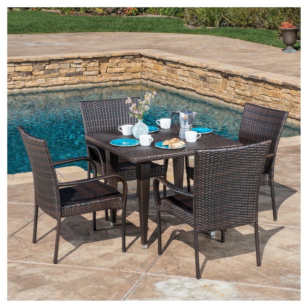 Delani 5pc Wicker Patio Dining Set - Brown - Christopher Knight Home