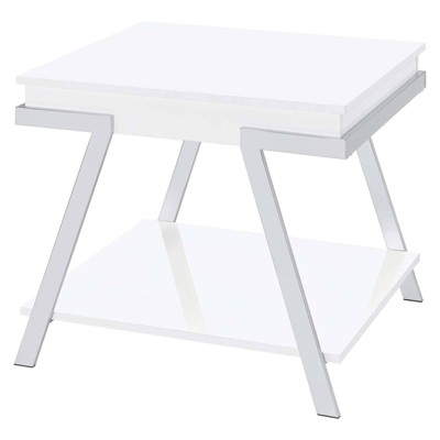Modern White High Gloss and Chrome Rectangular End Table