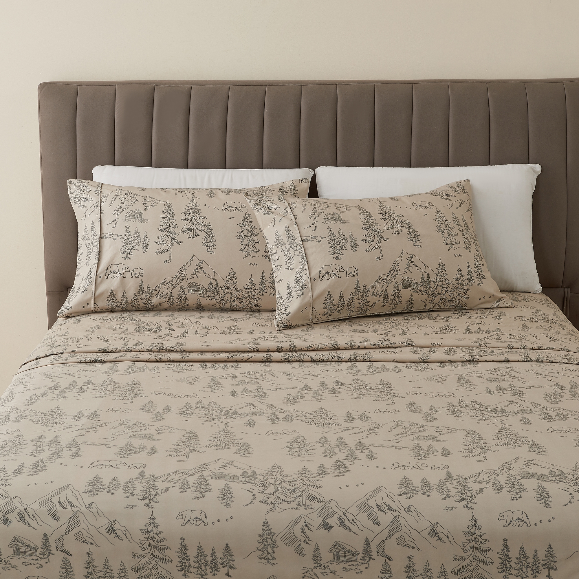 Rustic Lodge Brushed Microfiber Sheet Set - Great Bay Home (Queen, Bear Mountain)