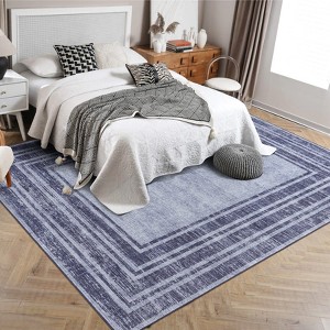 Modern Area Rugs Living Room Distressed Bordered Carpet Non-Slip Low Pile Accent Rug for Bedroom Kitchen - 1 of 4