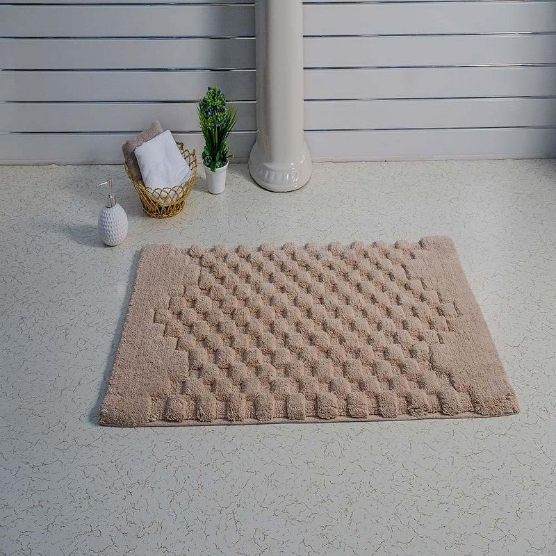 Knightsbridge Luxurious Block Pattern High Quality Year Round Cotton With Non-Skid Back Bath Rug Natural, 2 of 5