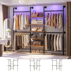Aheaplus Heavy-duty Garment Rack with Wooden Tower Shelves, Pipe Closet Organizer with 4 Hanging Space - 1 of 4