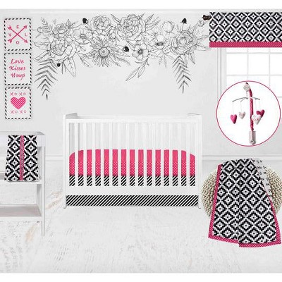 Bacati - Love  Black Fuschia 10 pc Crib Bedding Set with 2 Crib Fitted Sheets